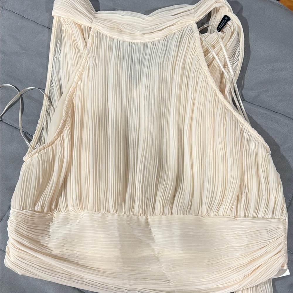 Zara Cream Sleeveless Pleated Tank Top
